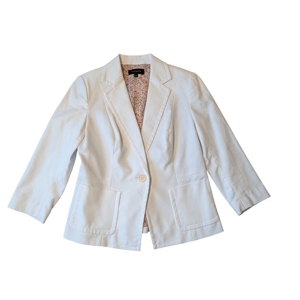 TALBOTS Women's White cotton Summer blazer, size 6, Pink flowers